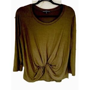 NWT Elite Collection Women’s Blouse Green Long Sleeve, Twist Front Top Large